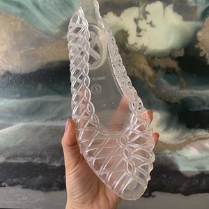 Peep toe clear jelly flats in size 7